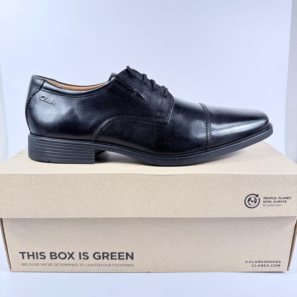 Clarks Tilden Cap Oxford Black Leather Dress Shoes